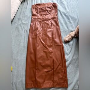 Brown Faux Leather Midi Dress